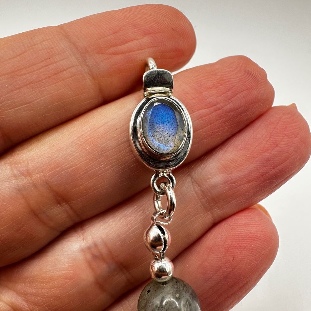 NWOT Stunning 10mm Labradorite and 925 accent beaded bracelet w/ faceted clasp!‎ - Picture 7 of 9